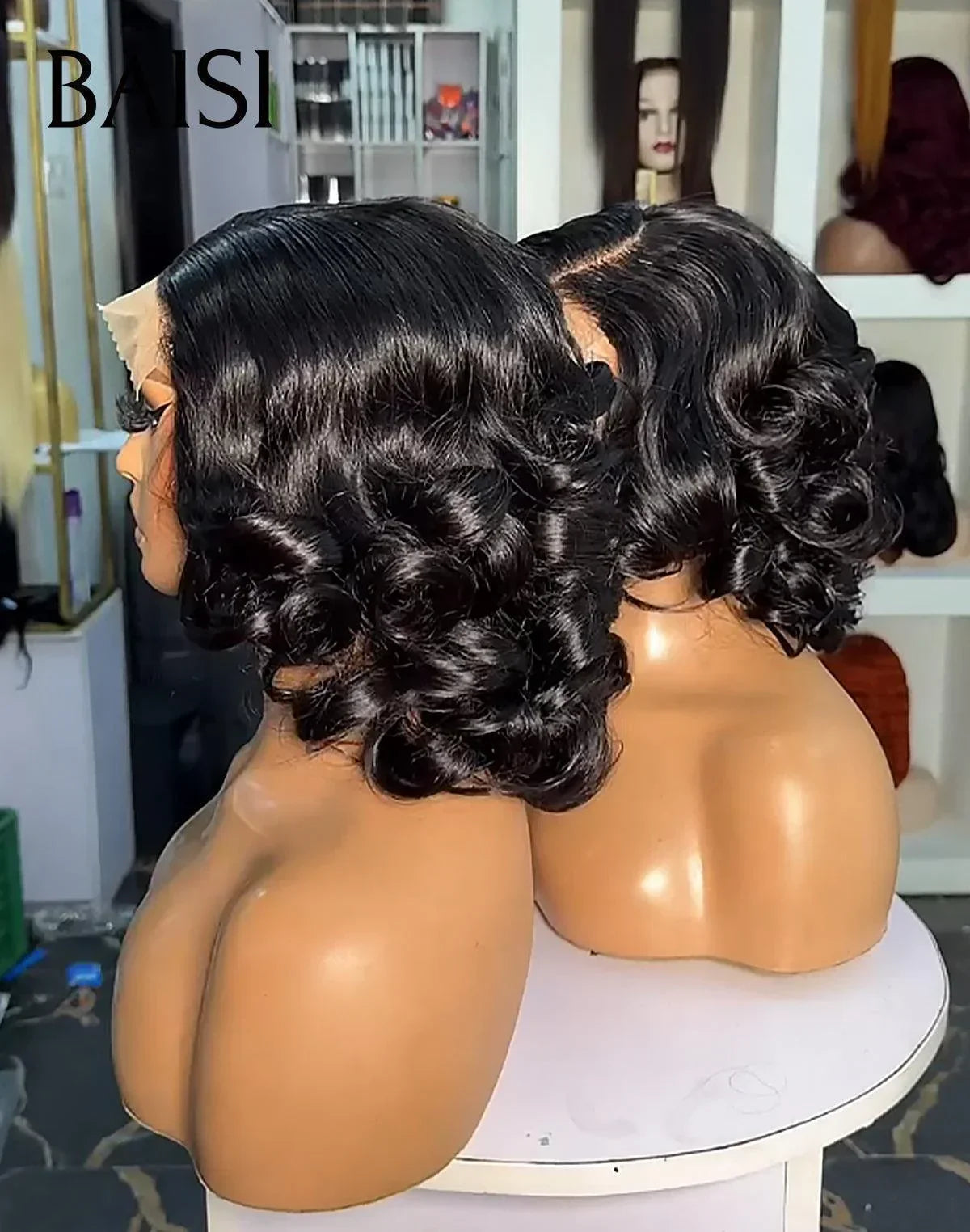 BAISI 13x4 Frontal Perruque de Luxe Bouncy curl Bordeaux 16 pouce / noir boucle 16 pouce / miel 12 pouce 065C Vietnam Hair ou Boucle 79€ 300% densité plus de 20 ans d' utilisations FR38
