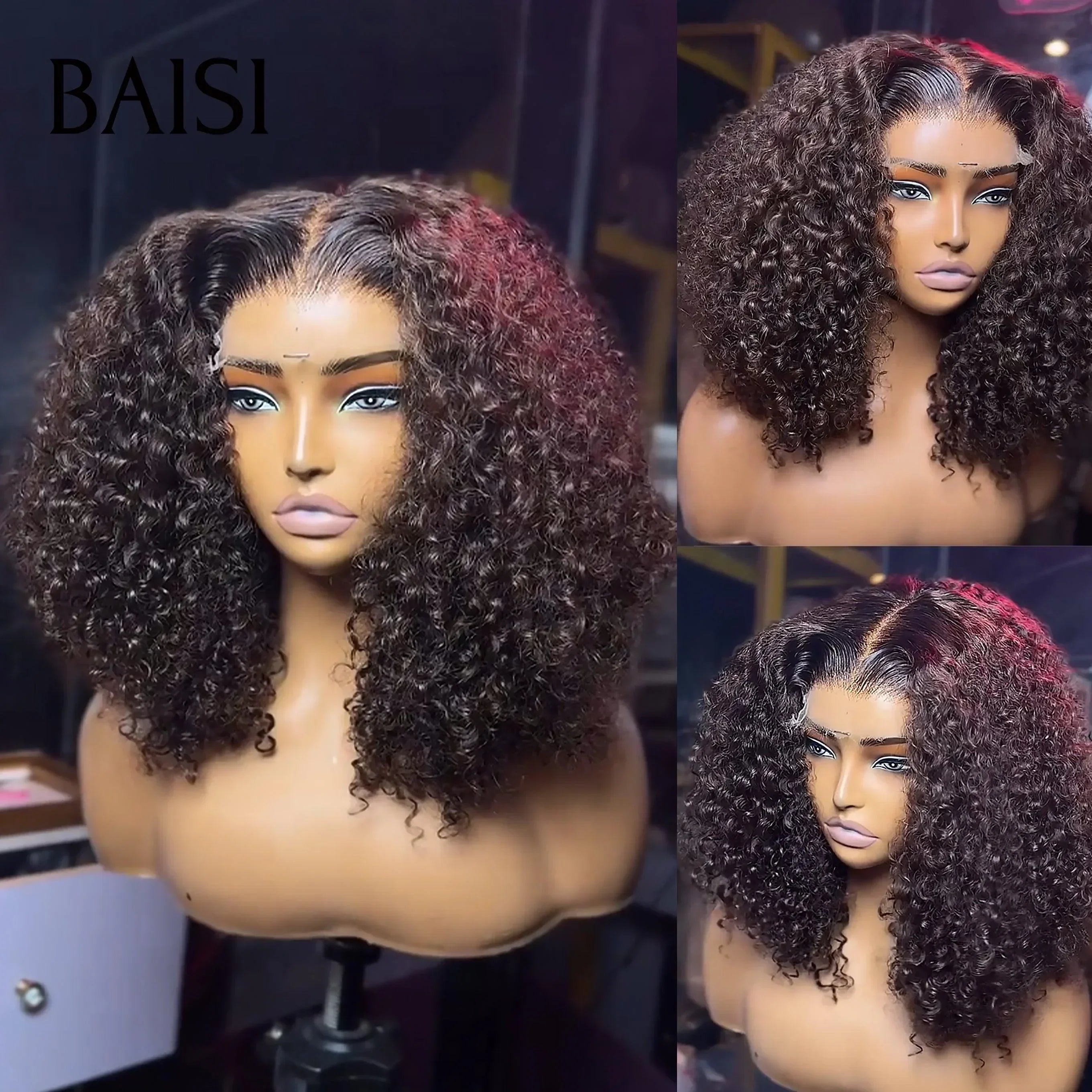 Peluca Frontal de encaje BAISI 13x4 onda profunda marrón claro en cabello humano 100% Real