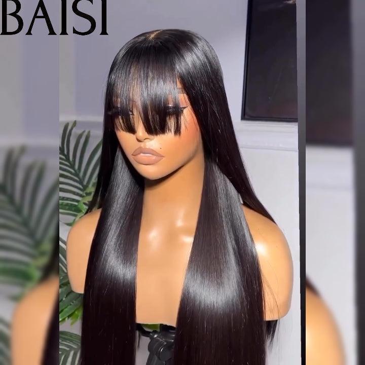 BAISI 4x4 fechamento peruca reta com franja corte chinês em cabelo 100% humano em cabelo indiano brasileiro de boa qualidade