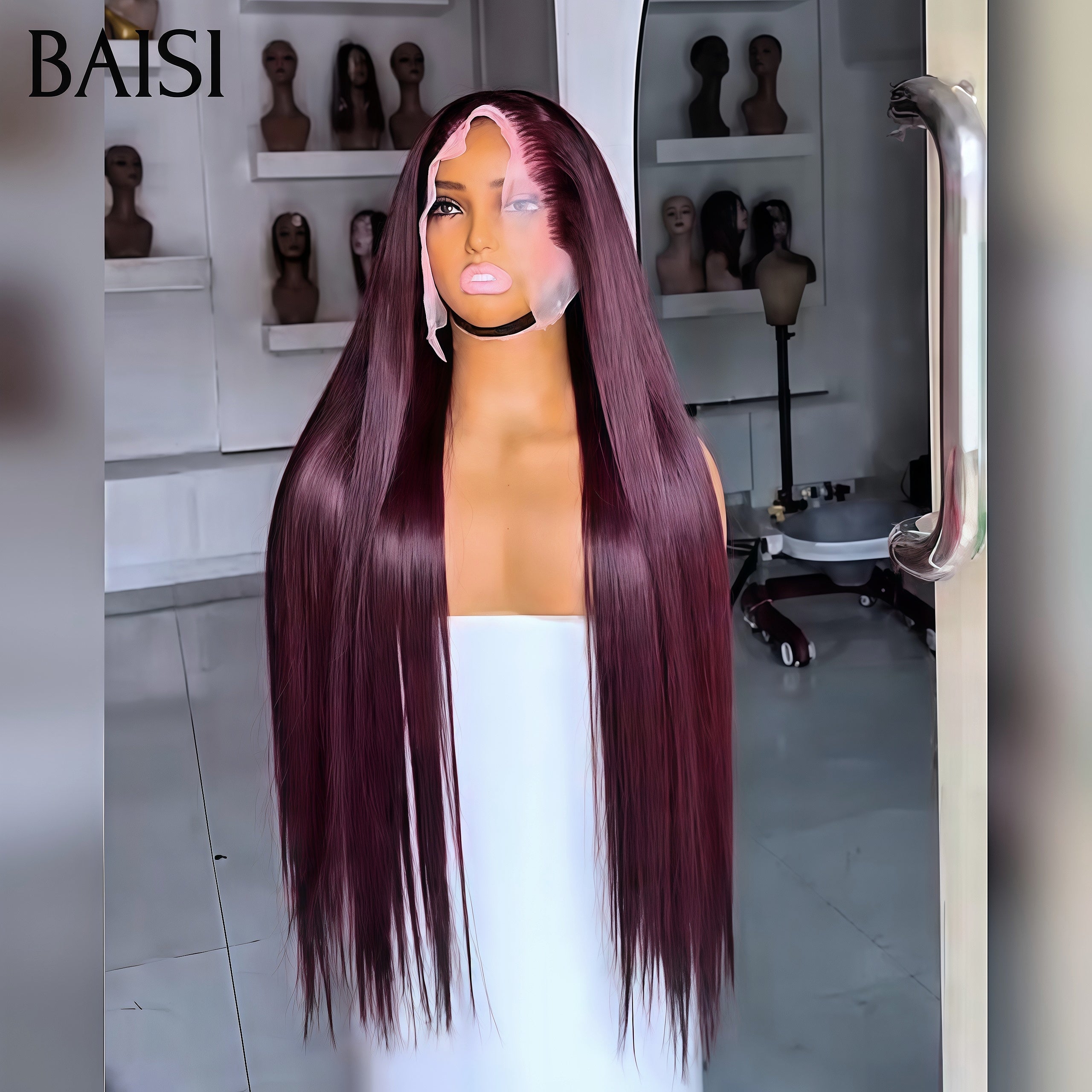 Parrucche frontali in pizzo 13x4 dritte bordeaux 99J di buona qualità BAISI 100% capelli umani