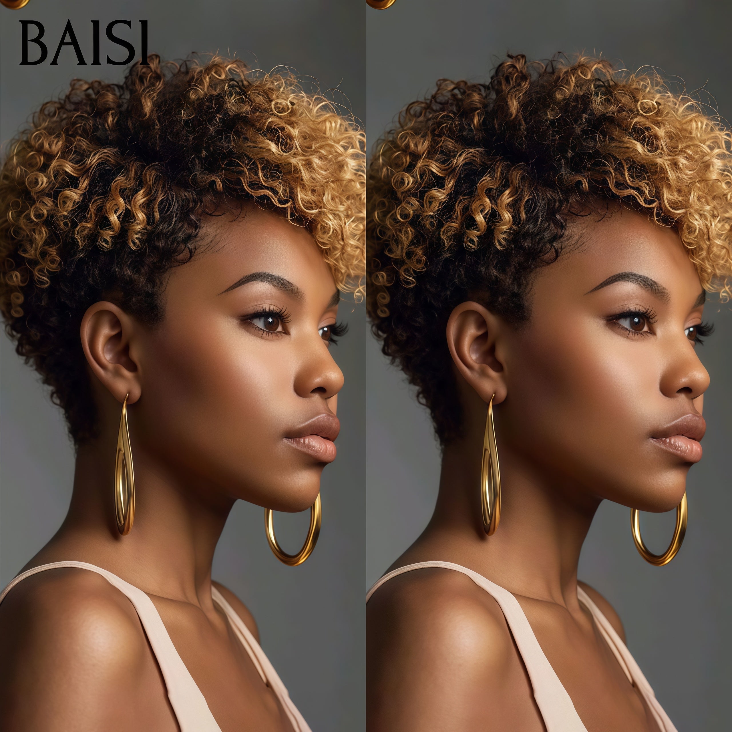 BAISI 68€ PROMO Le plus BAS PRIX pixie sans lace curly wave NOIR Mixte Miel en 100% cheveux humains fabriqué à la machine