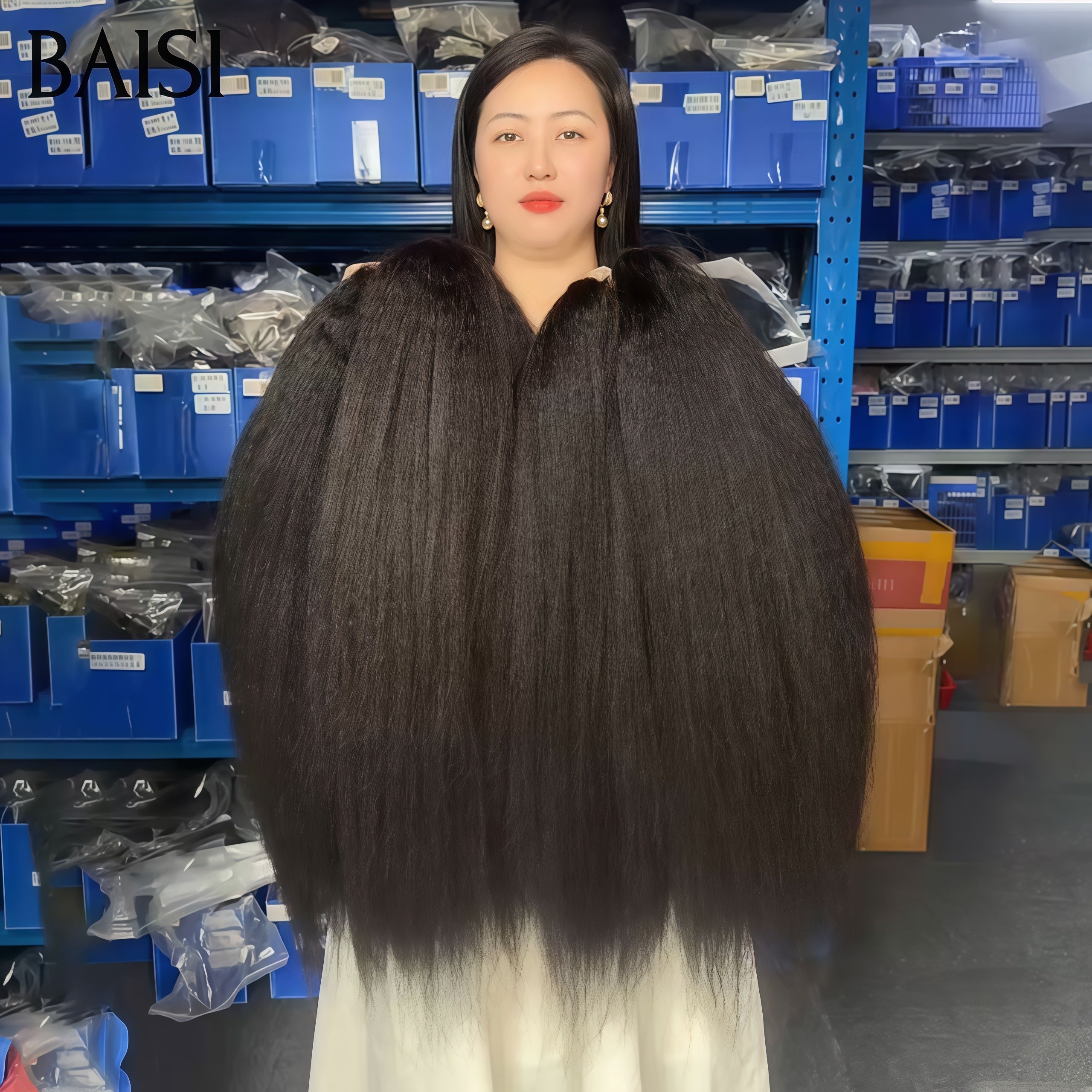 BAISI PROMO BLACK FRIDAY Perruque avec 13x4 lace frontal 18 pouces 100€ kinky straight en 100% Cheveux Humains