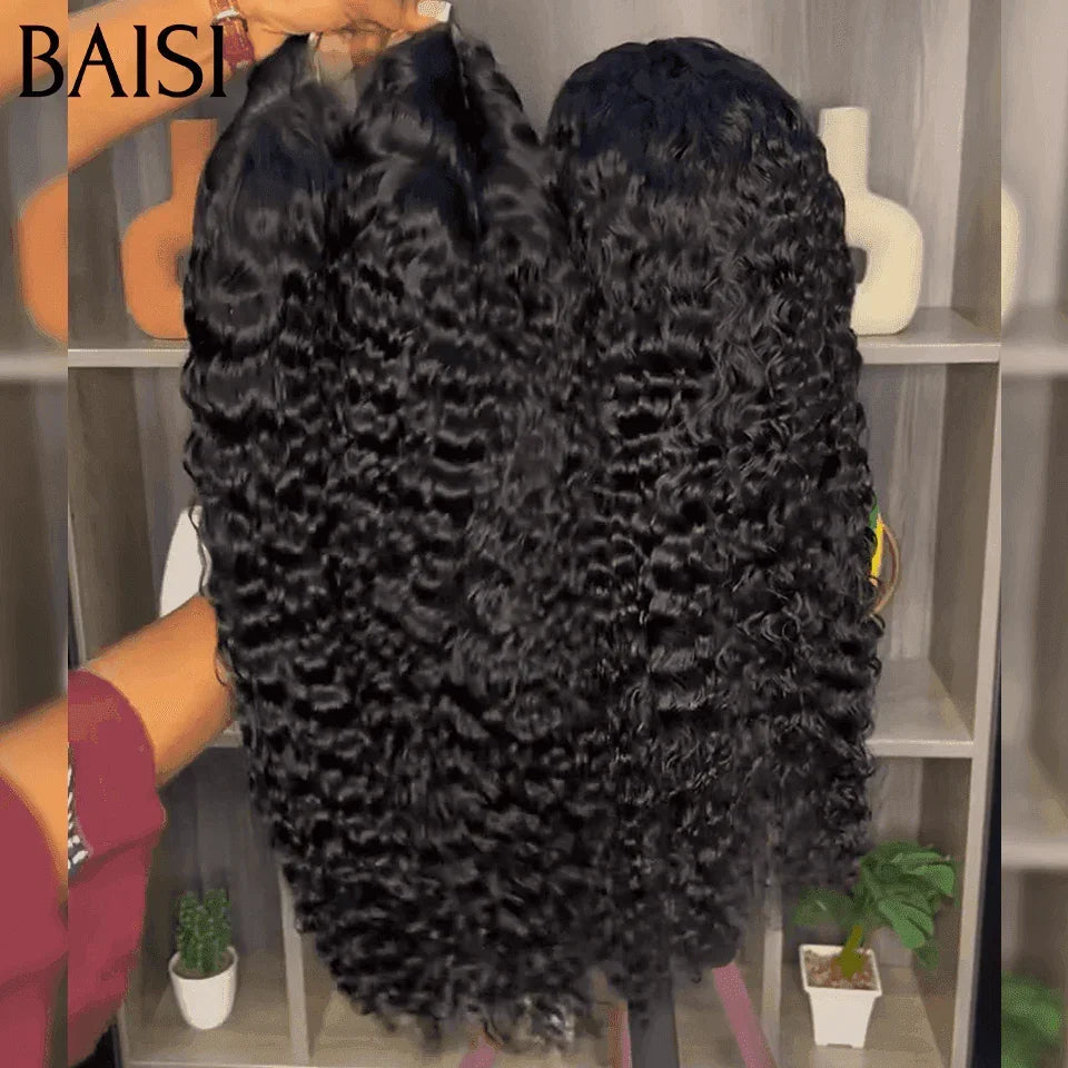 BAISI 4X4 Closure Perücke, zu lang, tief gewellt, 100 % Echthaar