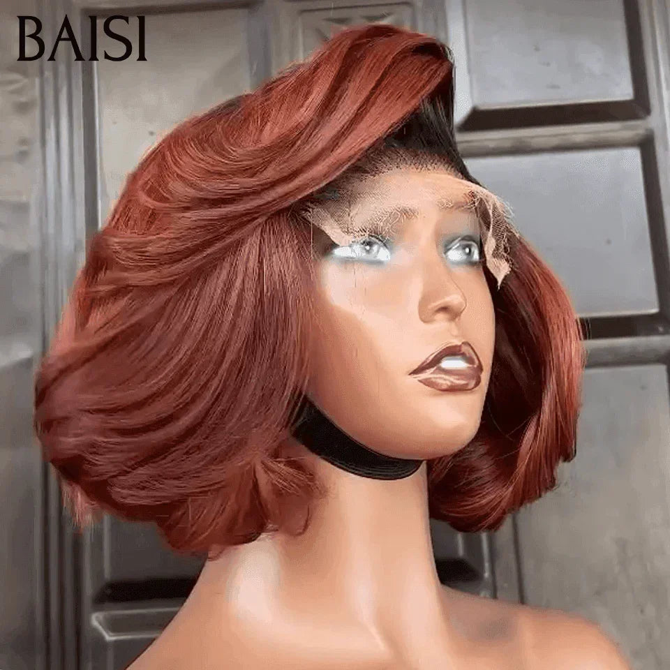 BAISI 5x5 lace Egg Wave em preto 76€ e 13X4 lace Peruca Pixie Cores personalizadas 1BT-4#350# 75€ em 100% Cabelo Humano FR38
