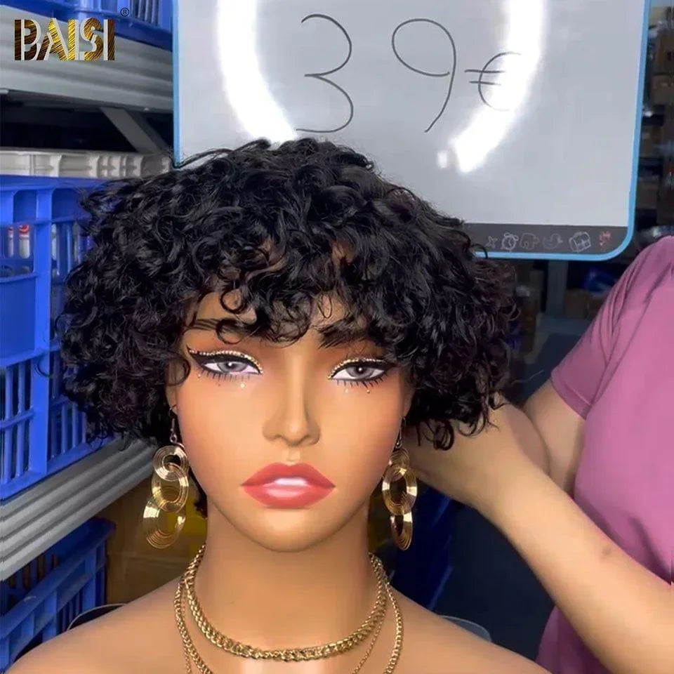 BAISI Achetez 2 perruques minimum au prix d'usine fournisseur en France TVA 0€ 48H arrivé Petit Perruque pixie finger wave ou curly wave en 100% Vrais Cheveux Humains (Pas Besoins De Code)