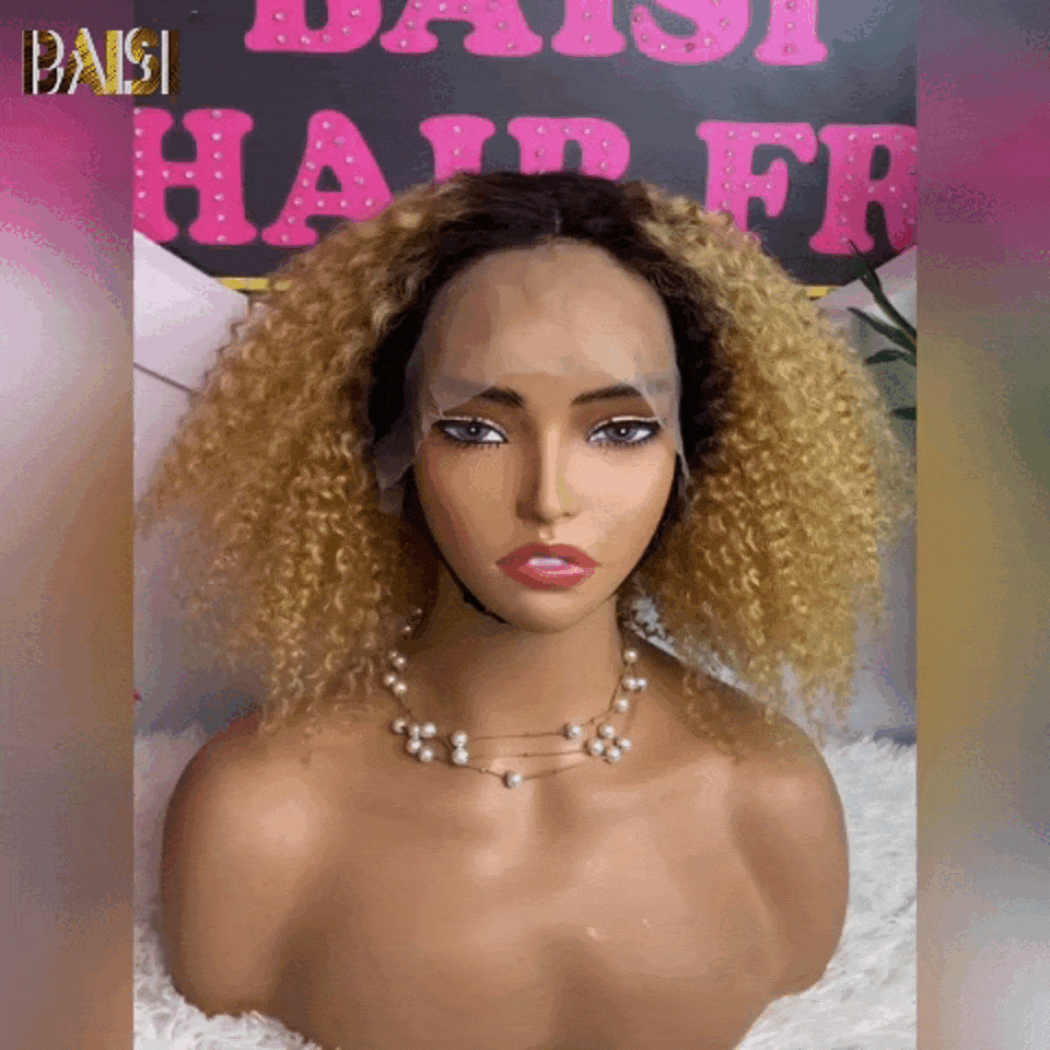 BAISI T part PERRUQUE BOUCLÉE CURLY En Couleur Miel avec Racine Noir 1BT27# En 100% CHEVEUX HUMAINS BS120
