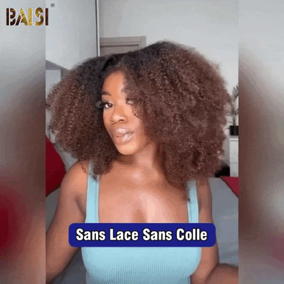 Peruca BAISI Afro Curly Wave 18 polegadas 1BT4 # no topo de gama com cabelo natural de bebê sem renda sem cola 100% cabelo vietnamita 300% densidade mais de 20 anos de uso BS120