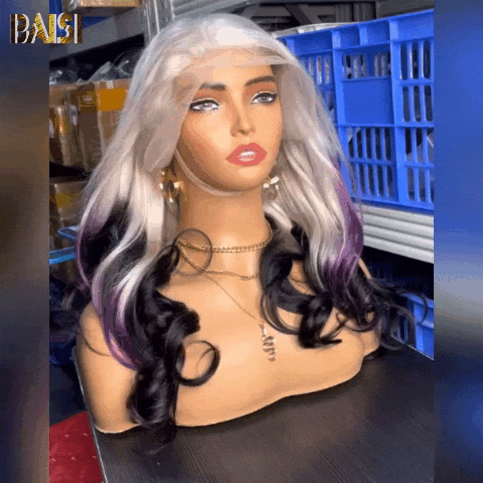BAISI Achetez 2 perruques minimum au prix d'usine fournisseur 13x4 Lace Frontal PerruqueEn couleurs Violet avec Racine Blanc Lisse coupe personnalisée voluminieux en 100% Cheveux Humains (Pas Besoin de Code)