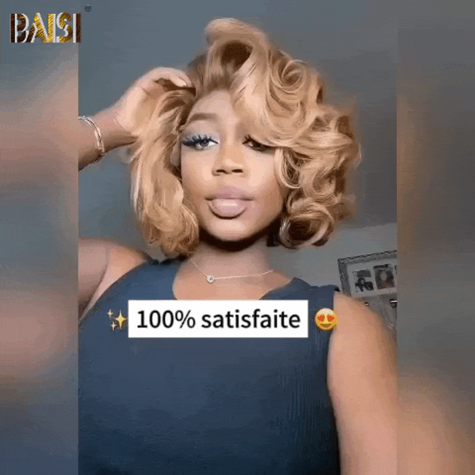 BAISI 13x4 Frontal Perruque Livraison En 48H TVA 0€ grosse boucles 12 pouces 250% densité En Couleur Miel avec Racine Marron 4T27# 139€ en 100% Vrais Cheveux Humains