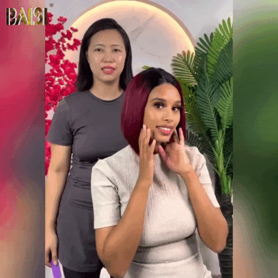 BAISI 2X6 Lace Straight Square Wig Black Red Bordeaux 1B99J