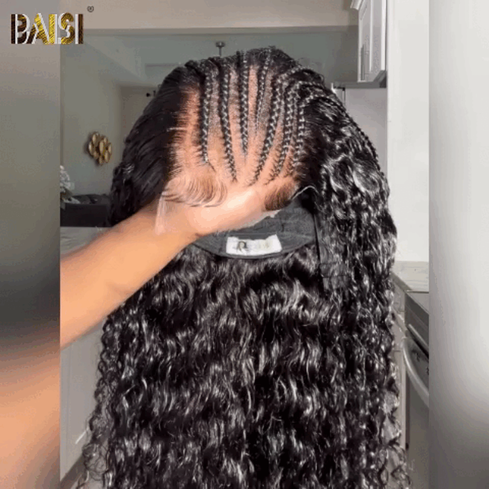 BAISI HD Lace 6X6 Perruque avec natte devant water wave 22 pouces en Cheveux Humains Avec Les Baby Hair Trop Naturelle 250% densité