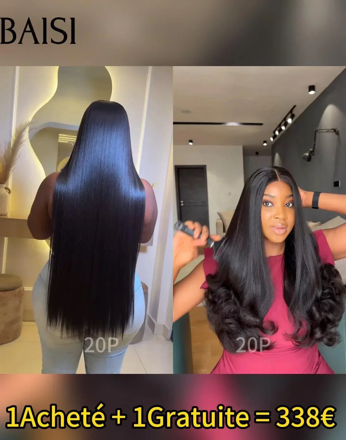 BAISI 1 Acheté + 1 Gratuite = 50€ Fabriqué à la Machine pixie water wave et finger wave ou 1 Acheté + 1 Gratuite = 338€ en 100% vrais cheveux humains (pas besoin de code)