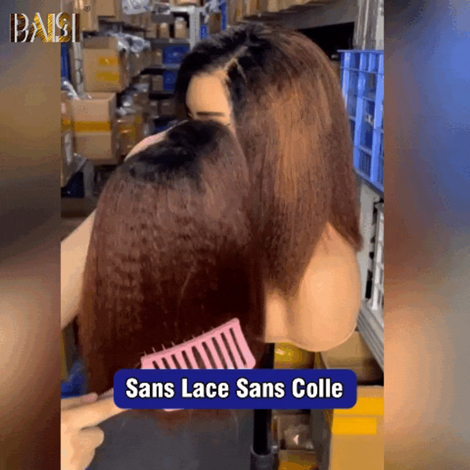 BAISI Achetez 2 perruques minimum au prix d'usine fournisseur Perruque Kinky Straight Noir Marron 1BT4# Sans Colle Lace déjà couper Facile à Porter en 100% Cheveux Humains (Pas Besoin de Code)