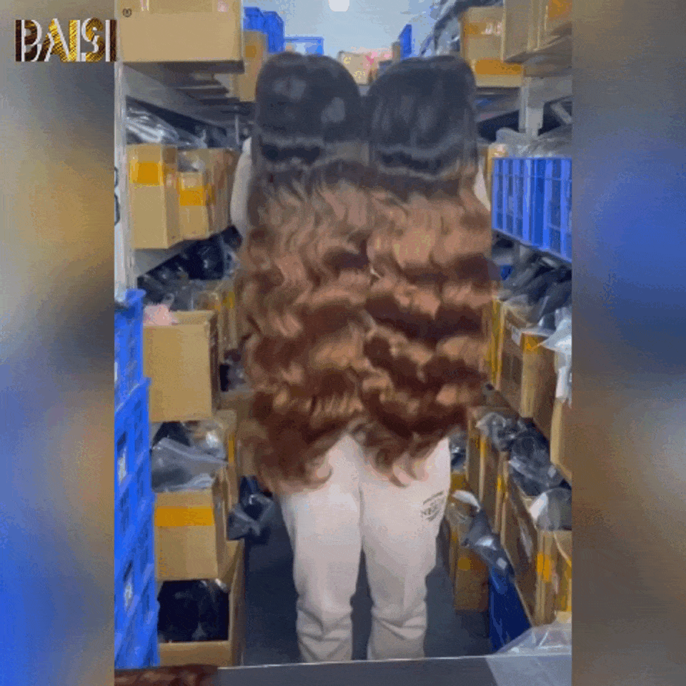 BAISI 13x4 Frontal Curly Wig Body Wave 1B#4 Schwarz Braun Aus 100% Echthaar