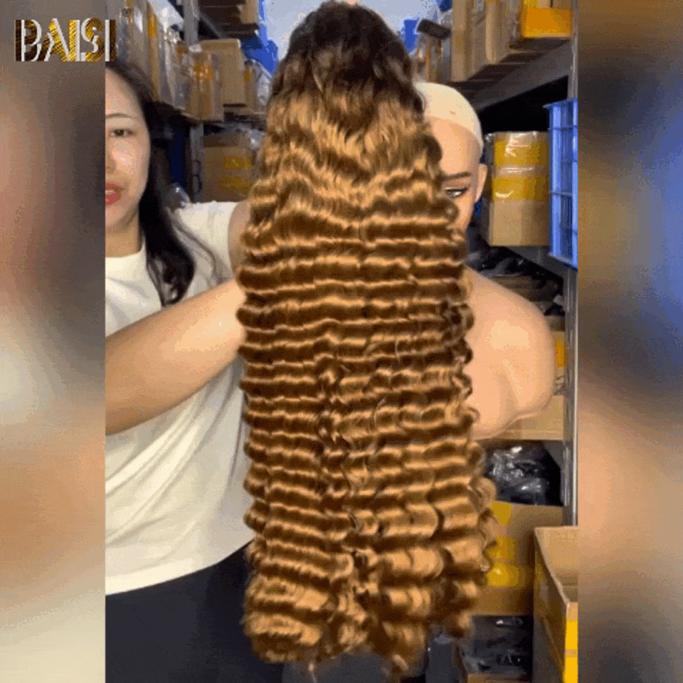 Parrucca frontale in pizzo BAISI 13x4 Onda profonda Castano chiaro Mix di capelli umani al 100% 2 parrucche Ottieni un prezzo basso (nessun codice necessario)