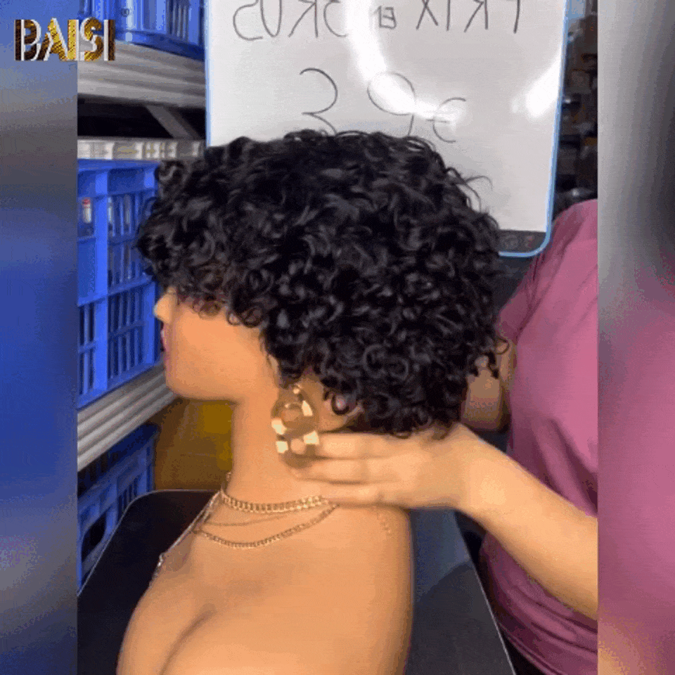 BAISI Achetez 2 perruques minimum au prix d'usine fournisseur en France TVA 0€ 48H arrivé Petit Perruque pixie finger wave ou curly wave en 100% Vrais Cheveux Humains (Pas Besoins De Code)