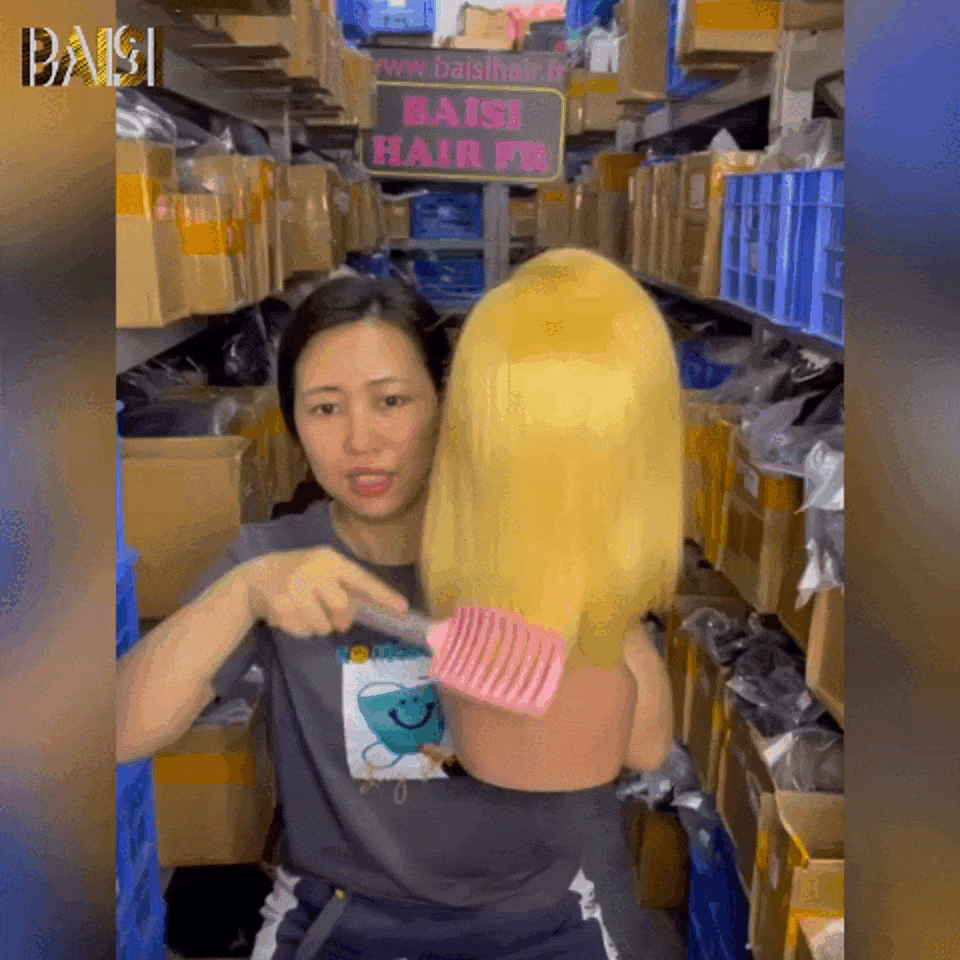 Parrucche bob dritte BAISI 13X4 di colore giallo € 119 10 pollici in capelli umani al 100%