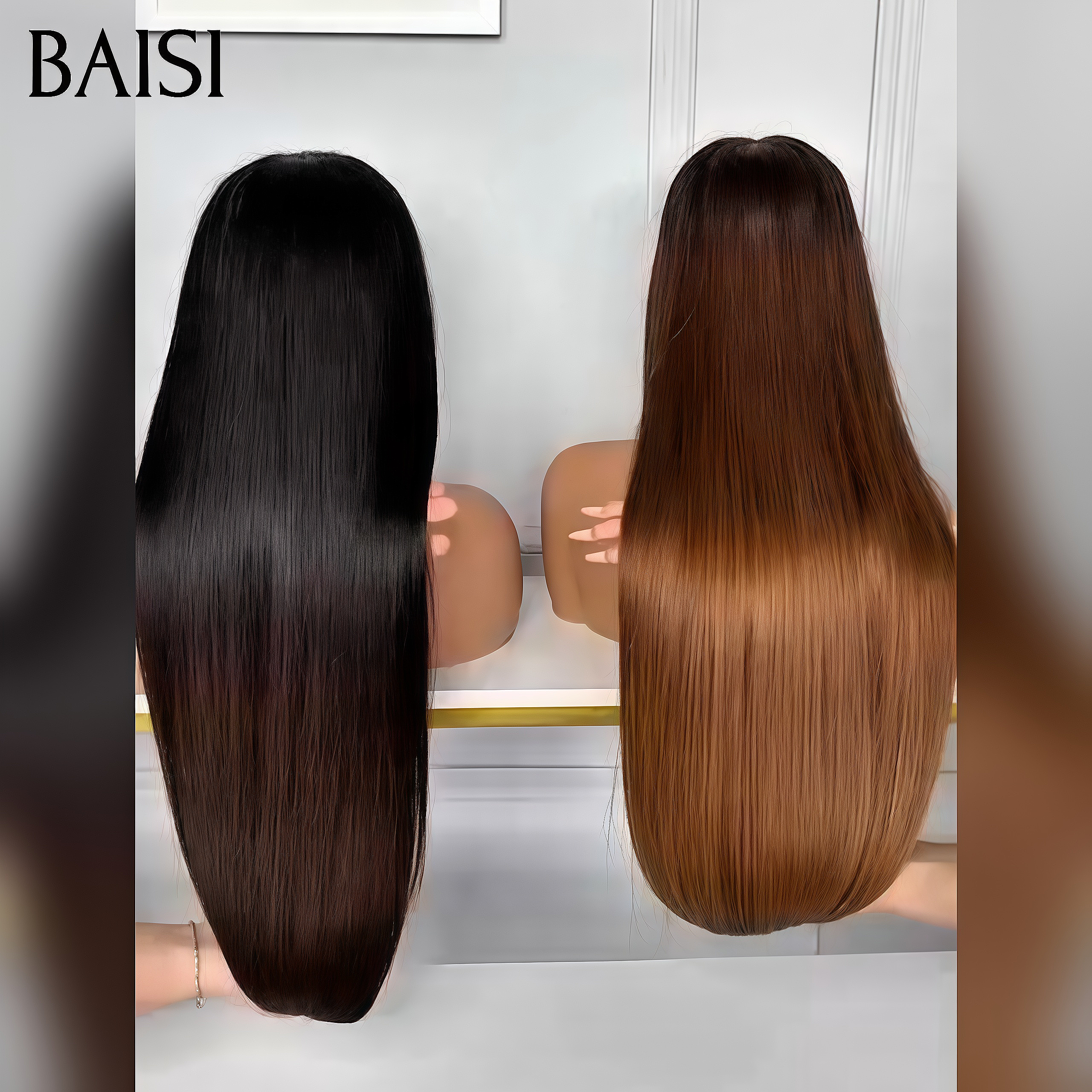 BAISI 2 Perruques 135€ 10 Pouces 13X4 lace frontal lisse Marron 1BT4# et miel 4T27# en 100% vrais cheveux humains BS120