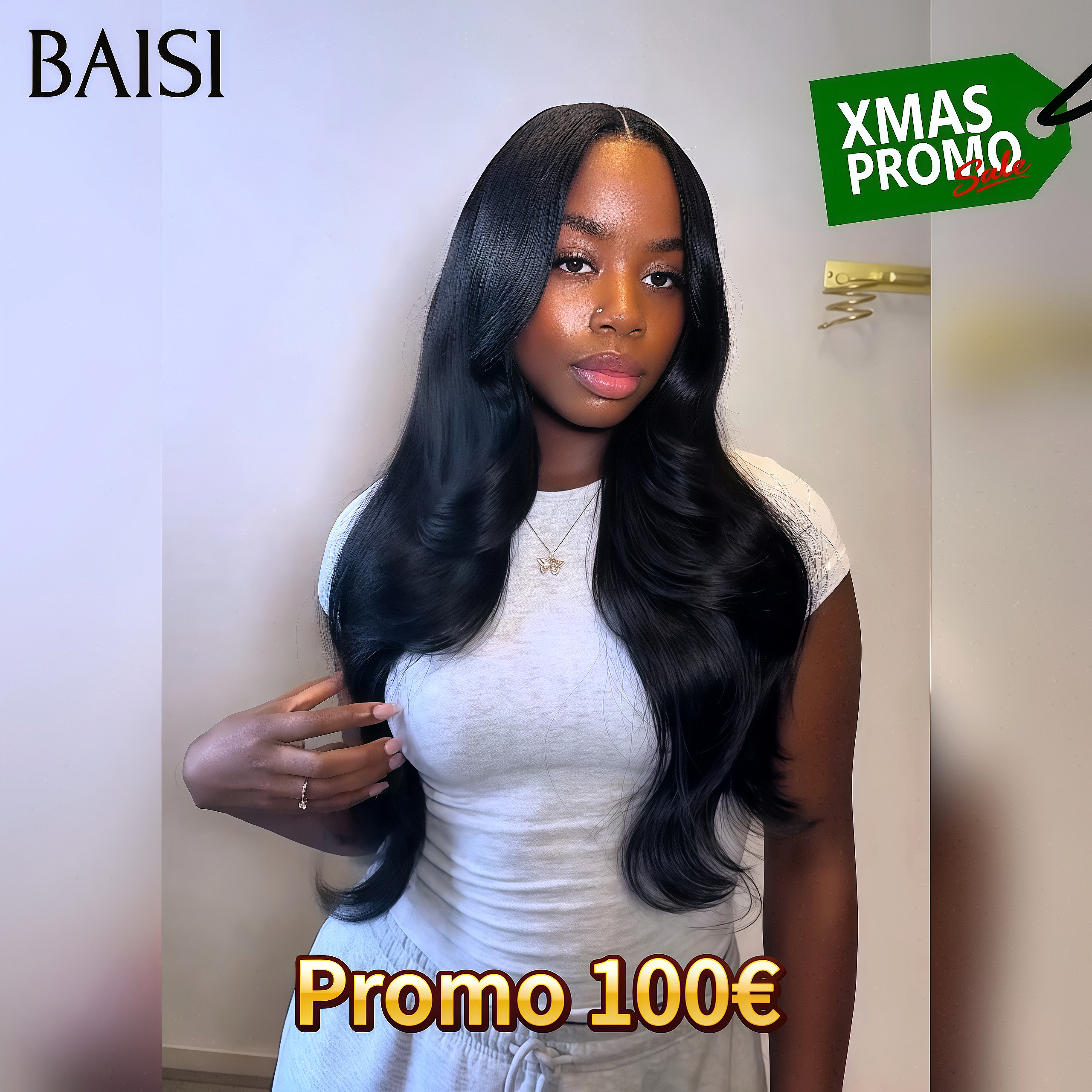 BAISI 13x4 Lace Perruque 20 Pouces 100€ couleur NOIR Body wave En 100% Cheveux Humains FR20