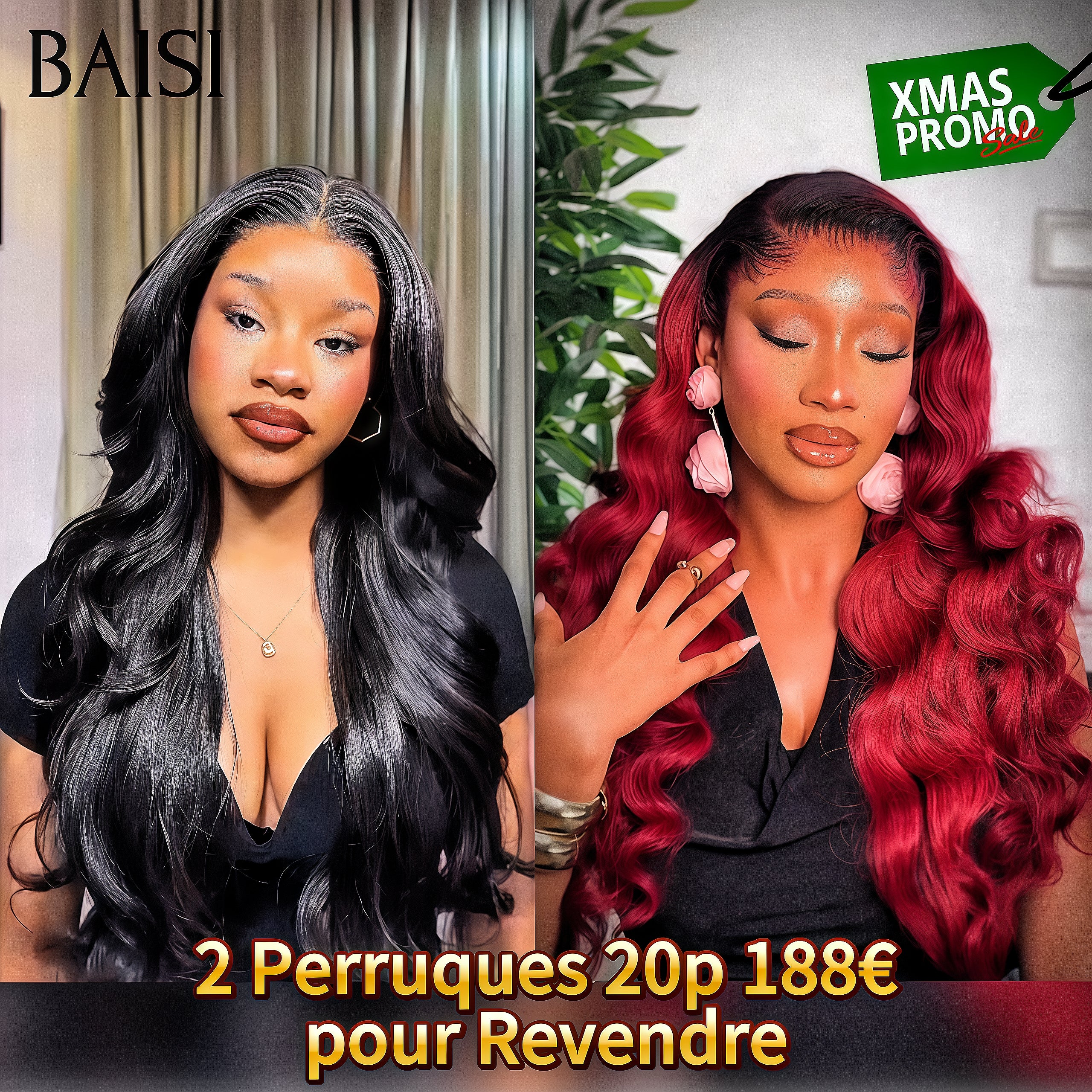 BAISI 3 Perücken zum Weiterverkauf 299 € lockige Welle und glatt und 065C Schwarz in 100 % echtem Echthaar FR38