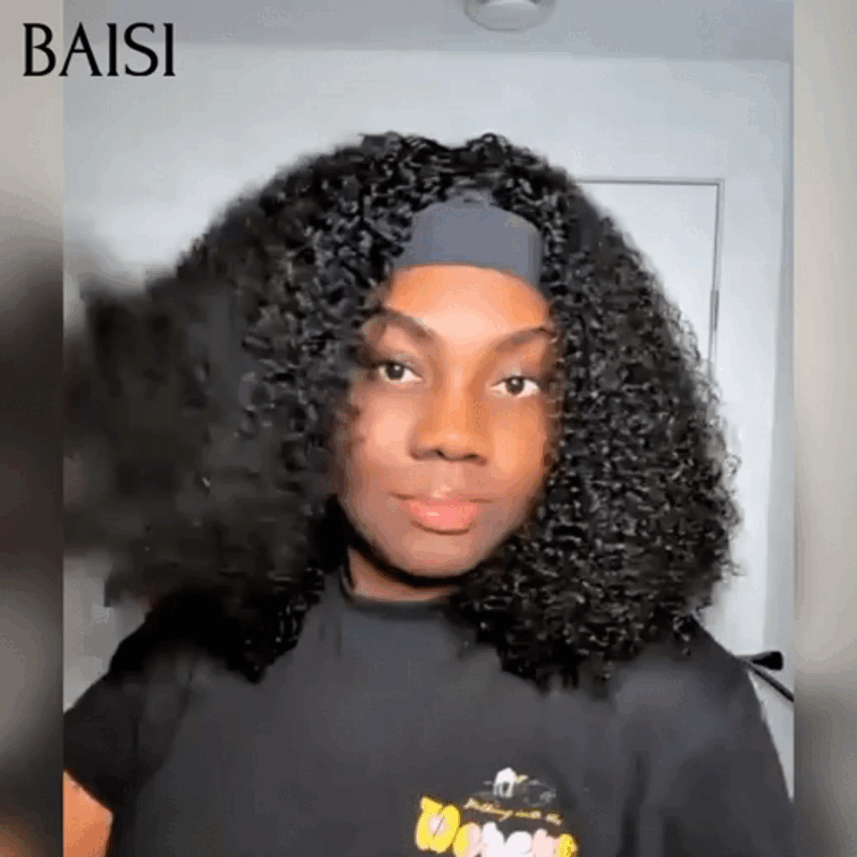 BAISI Perruque bandeau promotion 79€ noir 14 pouce kinky curly wave Fabriquée A La Machine sans Colle en 100% Cheveux Humains