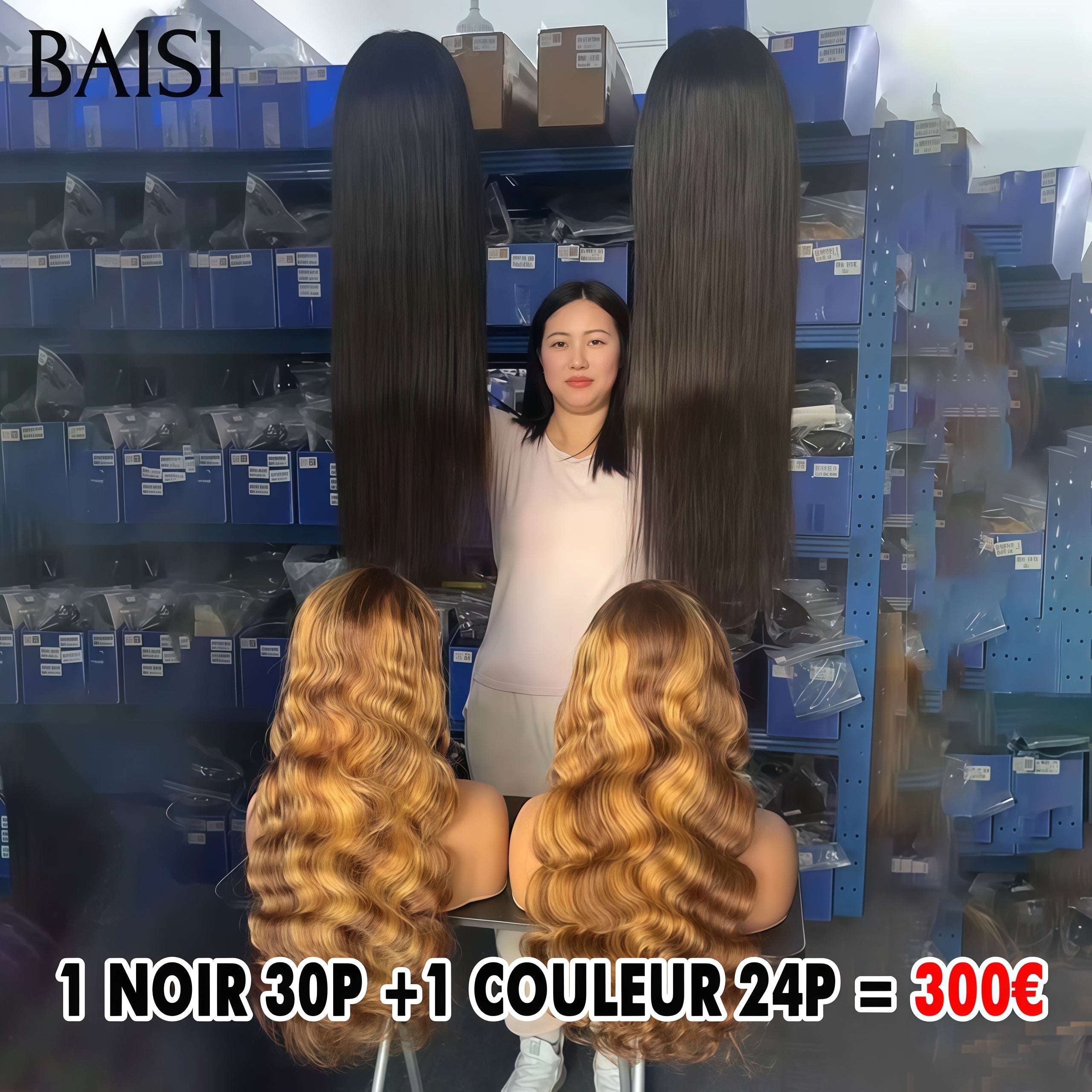 BAISI Vente en gros 2 Perruques 300€ 13x4 lace frontal Body wave 2 couleurs Mixte Miel 24 pouces et NOIR 30 Pouces en 100% Cheveux Humains