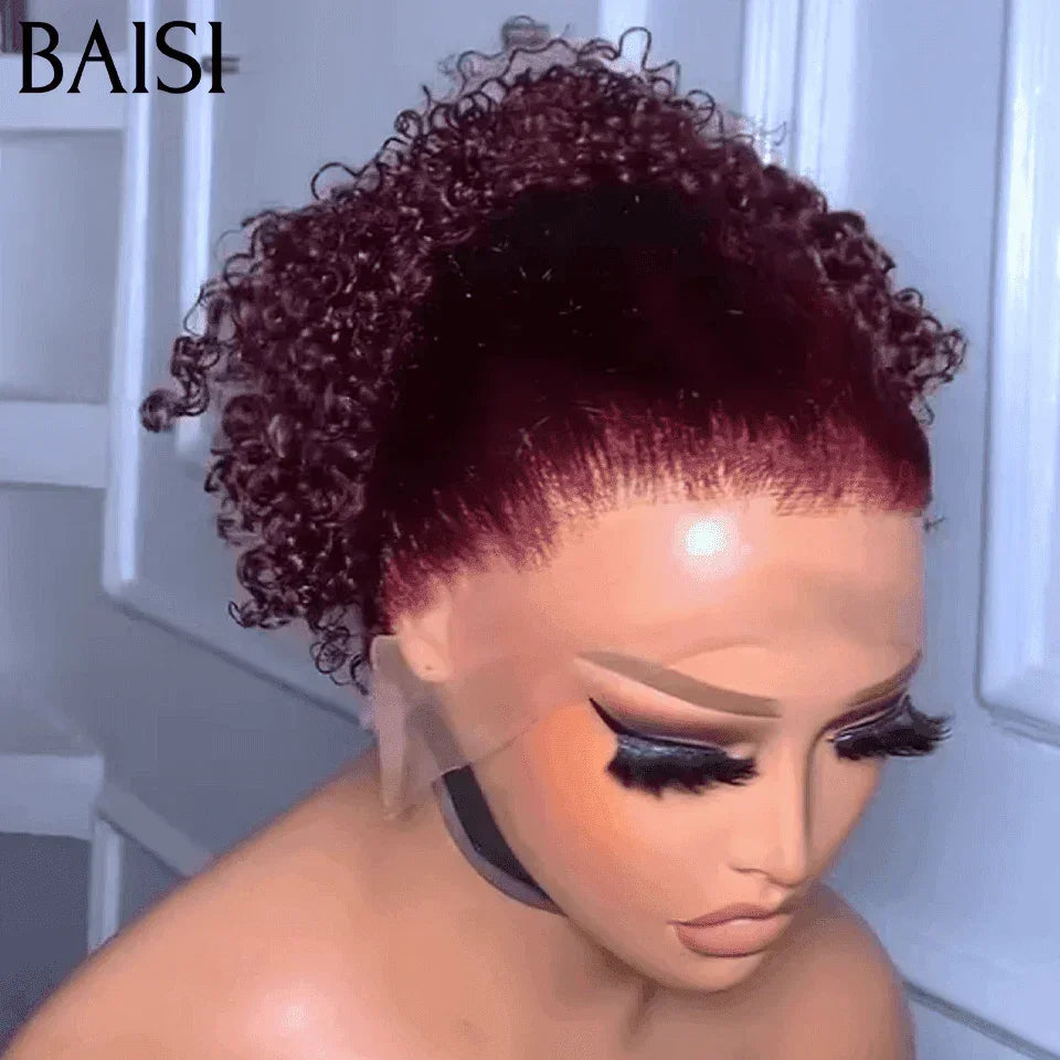 BAISI wig Upgrade Invisible Strap 360 Frontal curly wave Lace frontal 360 invisible and adjustable Pre-plucked No Glue Needed 250% density in 100% Raw Hair Lace already cut