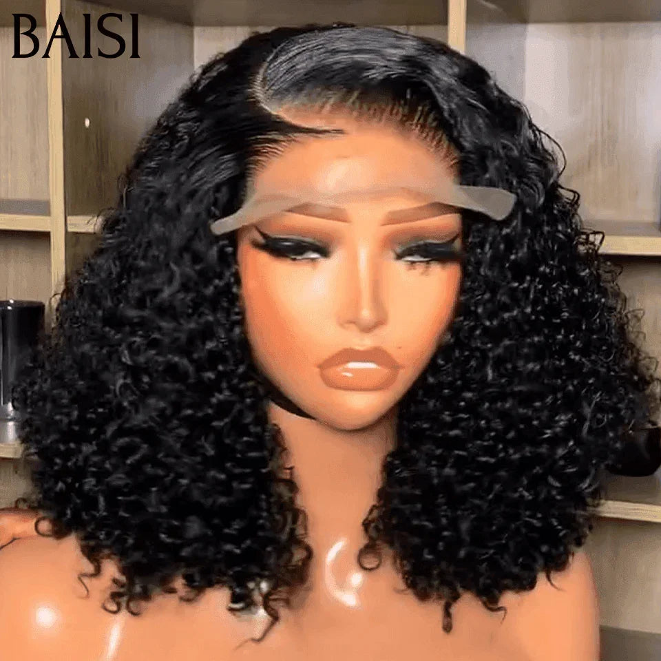 BAISI 13X4 Bob Peluca rizada rizada 8-14 PULGADAS 100% Cabello humano 200% Densidad C