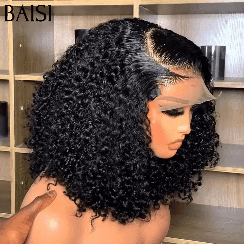 BAISI 13X4 Bob Peluca rizada rizada 8-14 PULGADAS 100% Cabello humano 200% Densidad C