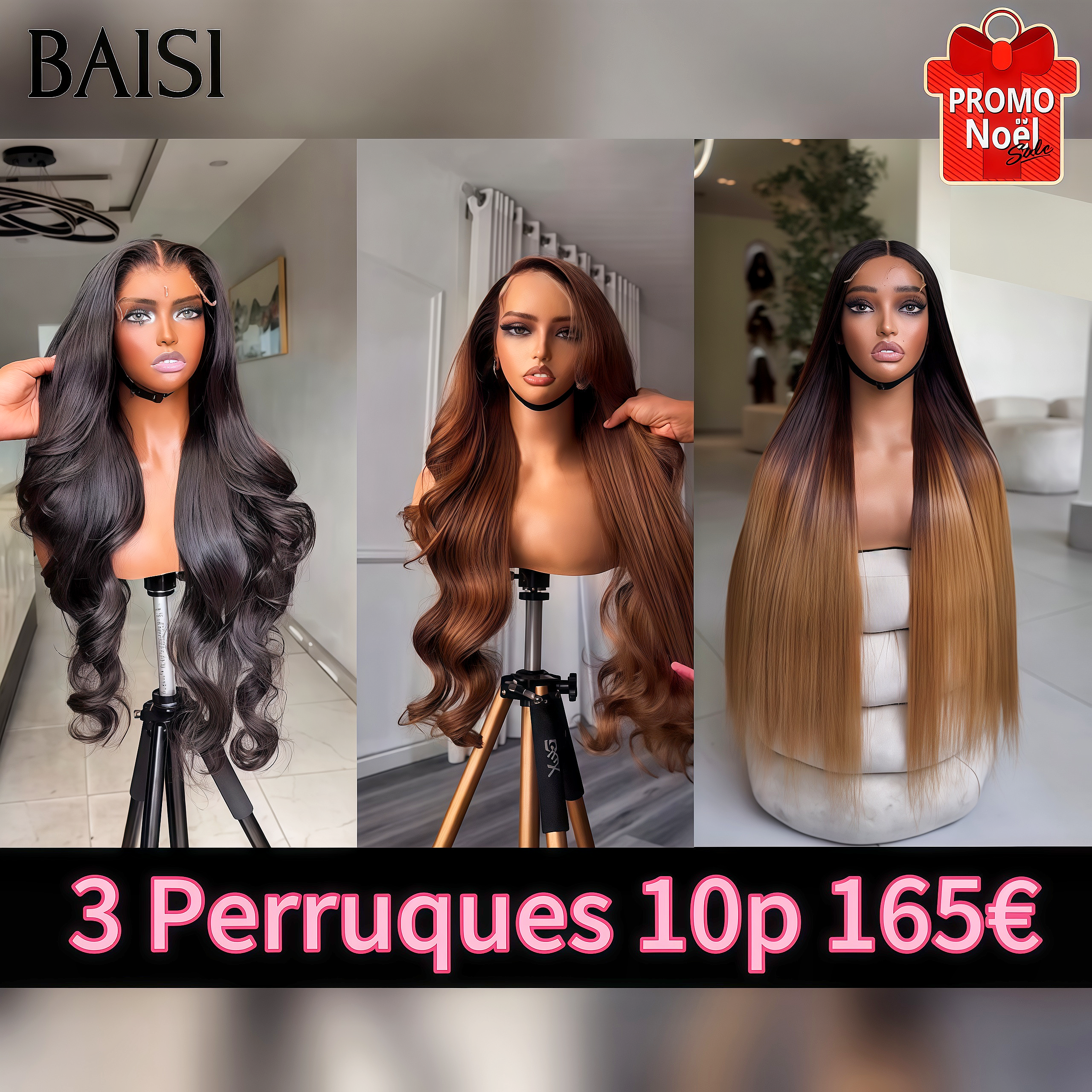 BAISI 3 Perücken zum Weiterverkauf 299 € Afro-Lockenwelle 1BT27# und Glattschwarz und Lockenwelle 4#27# aus 100 % echtem Menschenhaar VIP100