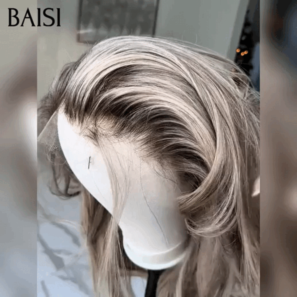 BAISI Collection Poivre et Sel 13x4 lace frontal Perruque Belle Couleur pour Hiver En couleur personnalisées Grise mixte 70# Lisse en 100% Cheveux Humains
