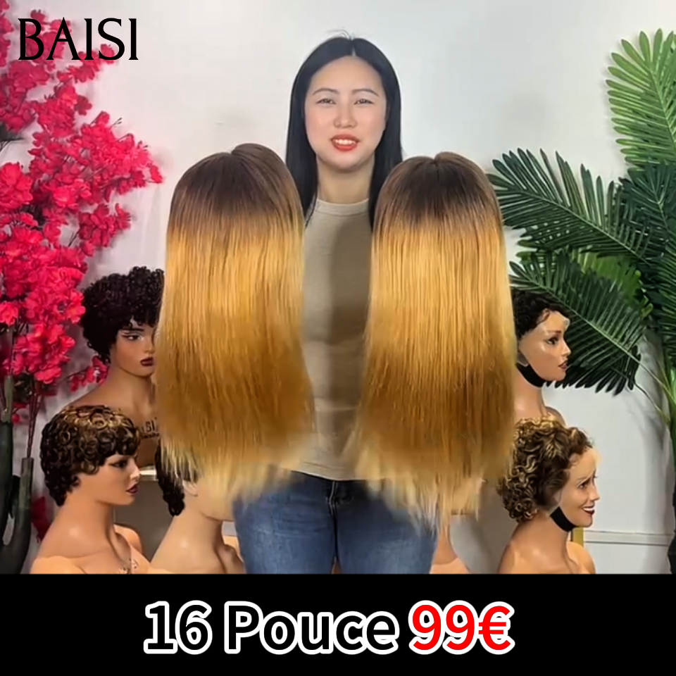 BAISI Perruques pour revendre 99€ 16 Pouces 13x4 lace frontal Lisse en couleur Miel en 100% Cheveux Humains