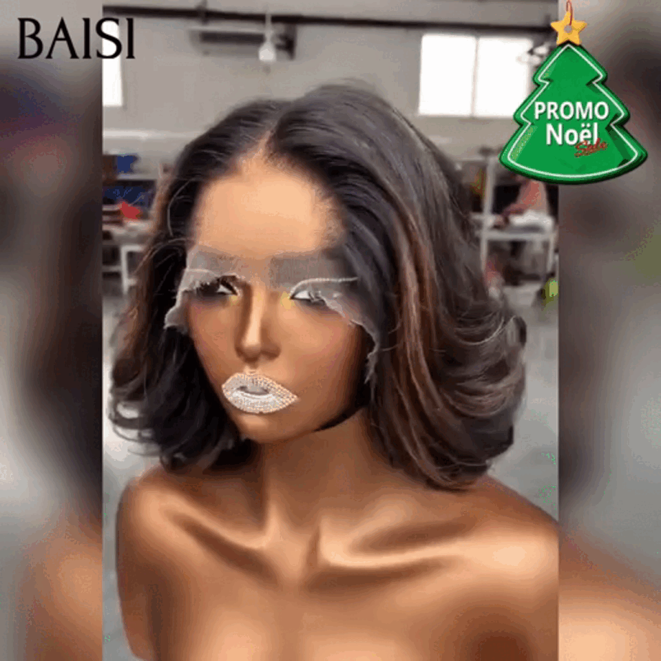 BAISI Perruque BOB 13x4 lace frontal NOIR Mixte brun 84€ egg curl wave en 100% cheveux humains