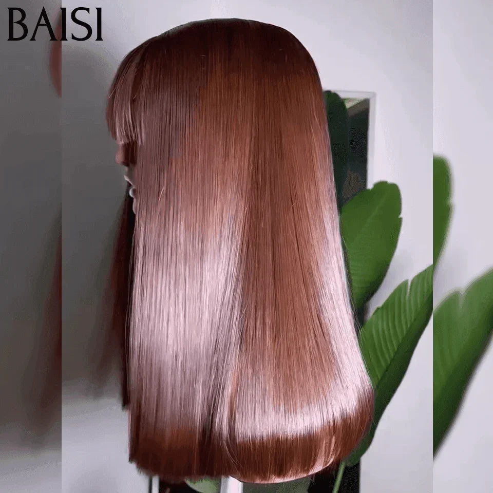 BAISI Coupe Chinoise Perruque Miel Lisse Longue Avec Frange ou marron lisse 18 pouces 100€ 100% Cheveux Humains
