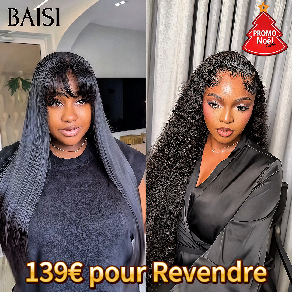 BAISI 2 Perruques 16 Pouces 139€ 13X4 lace curly wave et sans Colle Lisse avec Frange Moitié Prix Réduction avec code promo en 100% vrais cheveux humains