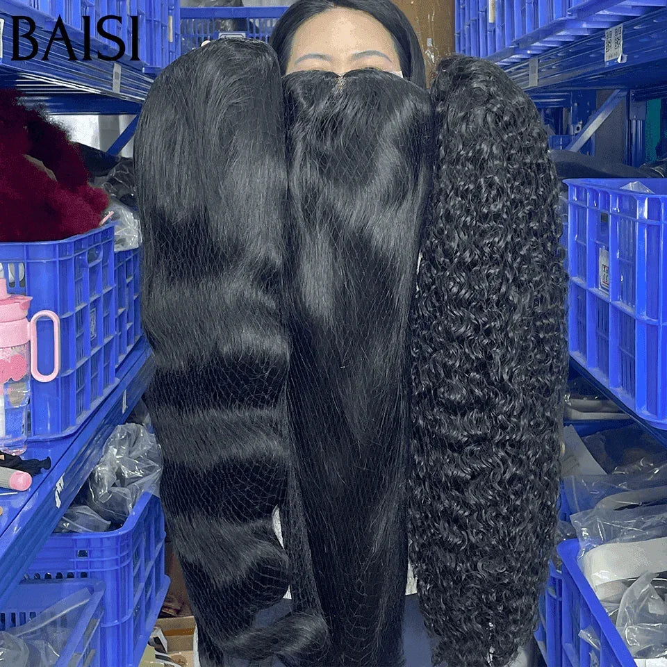 BAISI Moitié Prix 3 Perruques 200€ 18 pouces 100% raw hair Lisse NOIR 4X4 lace en 100% Cheveux Humains MP50