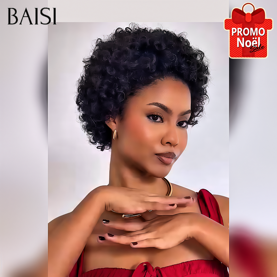 BAISI Arrivage Promo 64€ Facile à porter 13x4 lace frontal curly wave pixie avec coiffure tressée natte en 100% Cheveux Humains