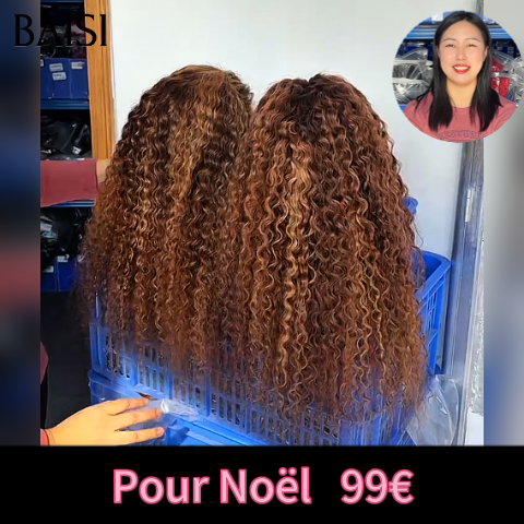 BAISI Perruques pour revendre 99€ 13x4 lace frontal curly wave 18 Pouces en couleur Marron Mixte Miel en 100% Cheveux Humains