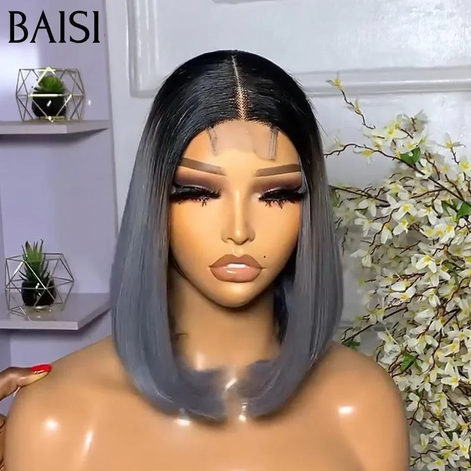 Peluca de encaje BAISI de lujo recta Bob 2x6 100% cabello vietnamita en color #4/gris SDD BONE STRAIGHT en cabello humano 100% Real