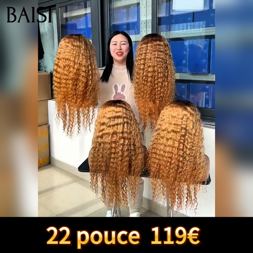 BAISI promotion lace frontal 13x4 Perruque deep wave Miel avec racine Marron 22 pouces 119€ en 100% Cheveux Humains