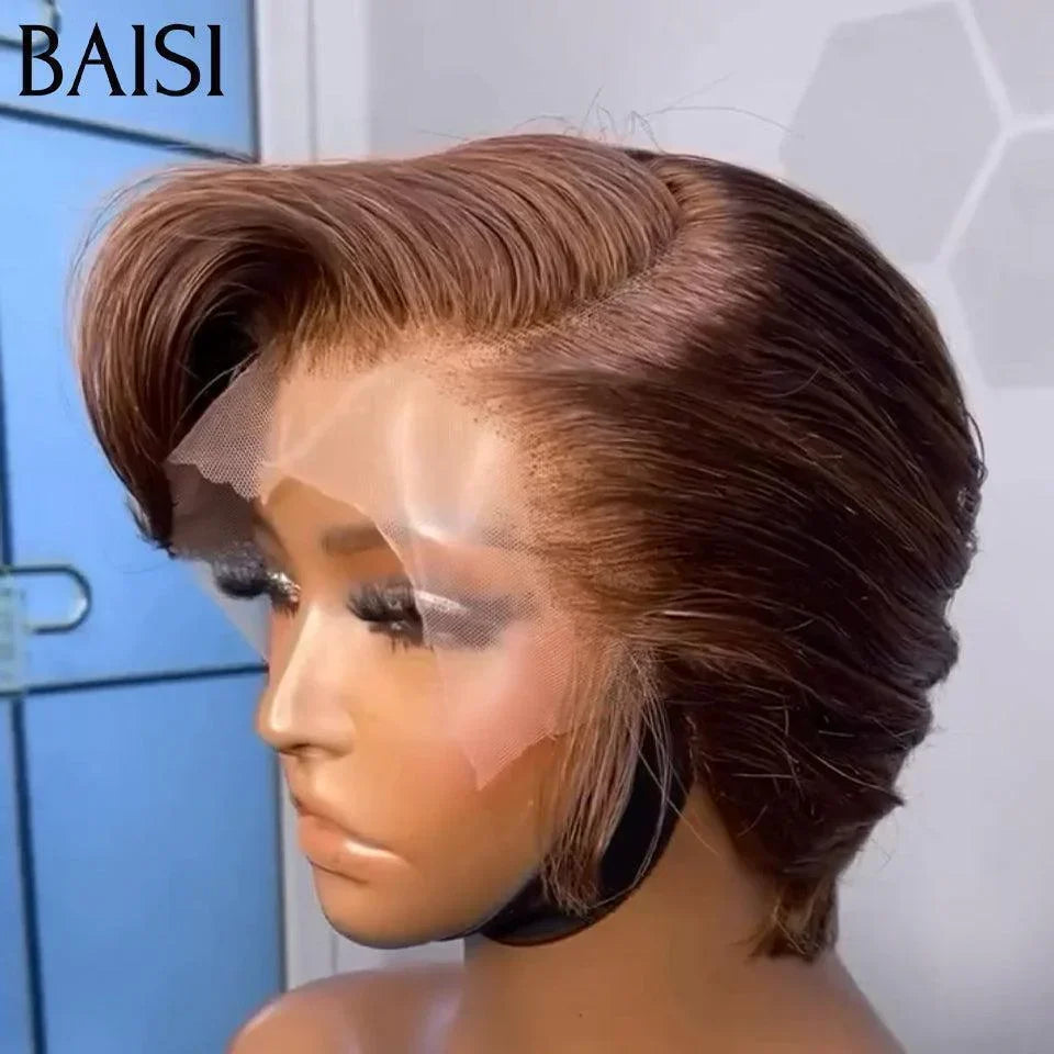 BAISI Noël PROMO Moitié Prix 49€ Perruque T Part Lace Pixie En Couleur Marron 4# en 100% Cheveux Humains MP50