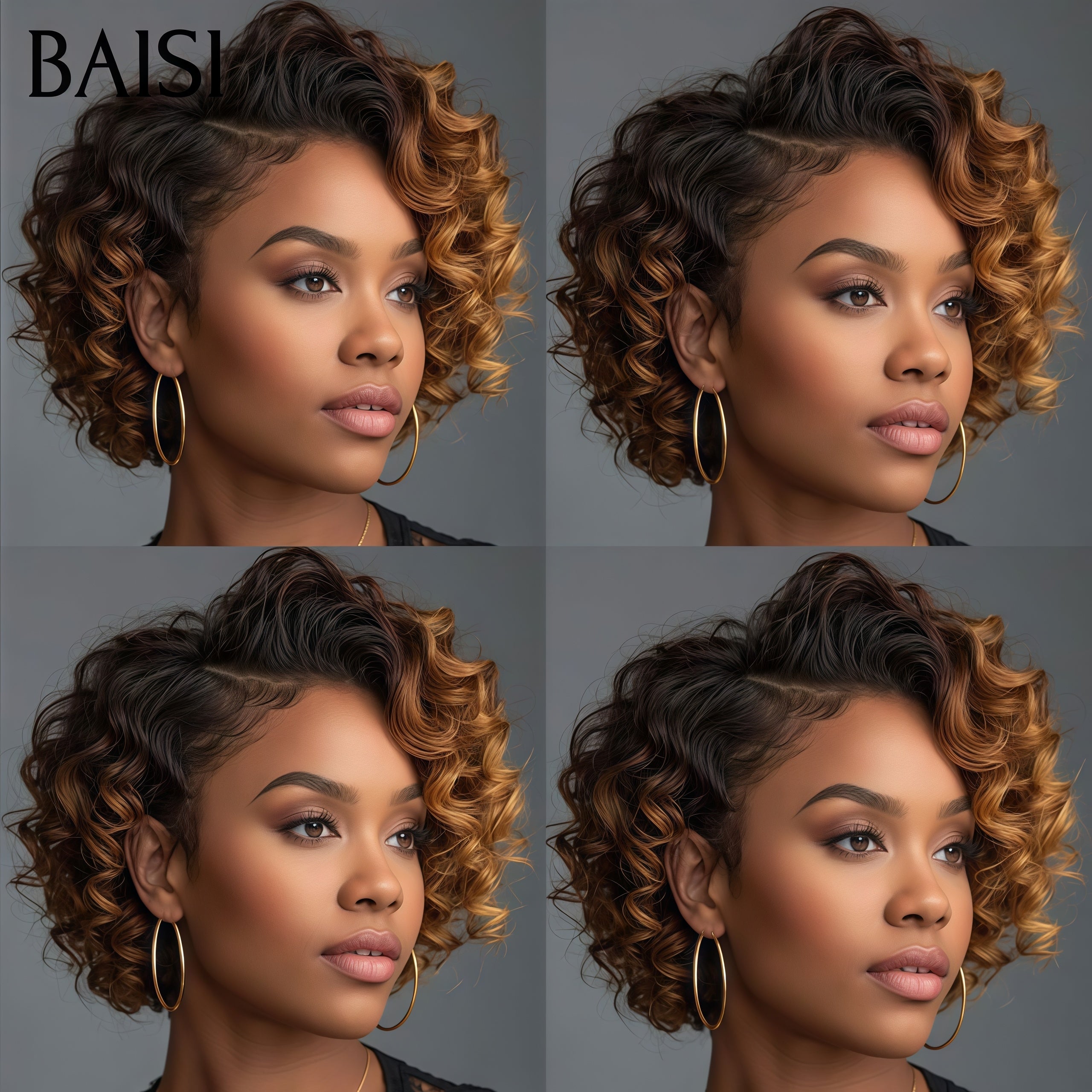 BAISI Perruque Bas Prix pixie sans lace Naturelle wave NOIR Mixte Miel PROMO 68€ en 100% cheveux humains