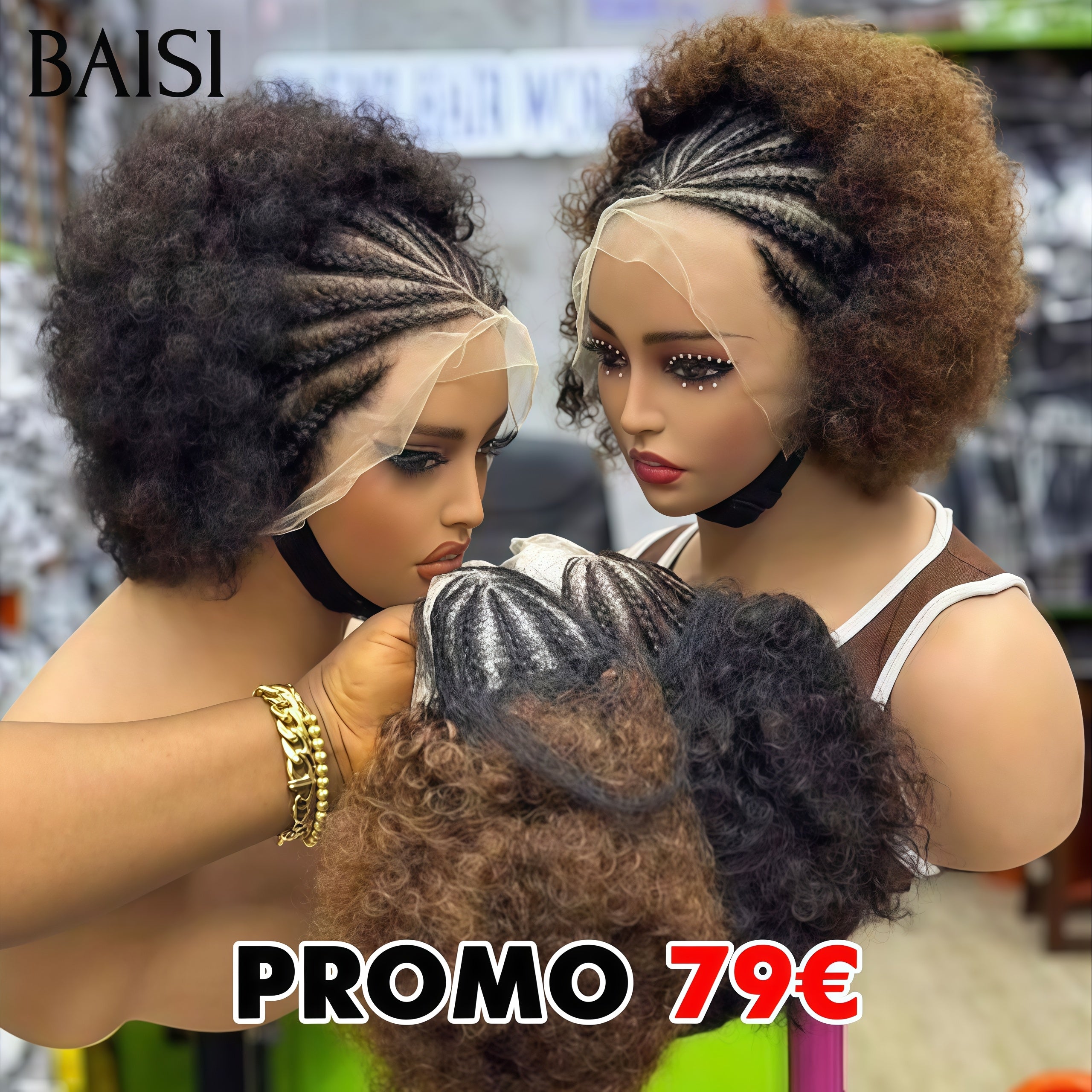 BAISI Arrivage Promo 13x4 lace frontal pixie afro curly wave avec coiffure tressée natte en couleur Marron et NOIR en 100% Cheveux Humains