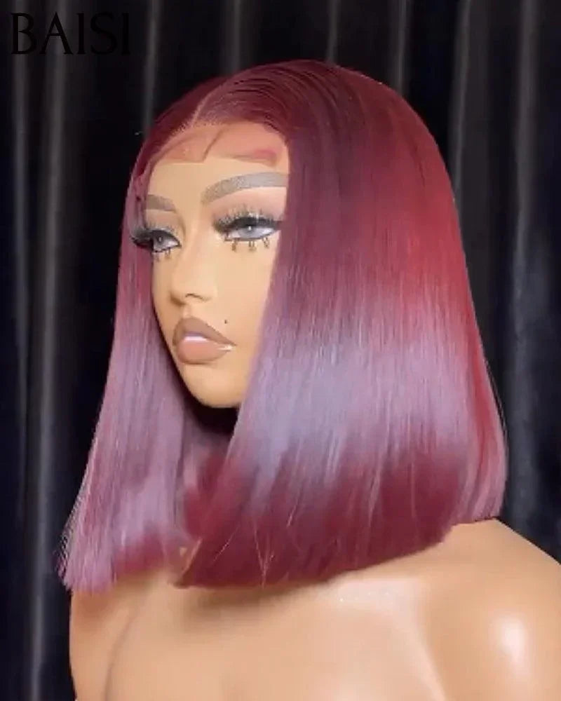 BAISI 4x4 Perruque Bob Body wave 8Pouces 1BT4# 65 € ou Lisse en Bordeaux 8 Pouces 99J 80€ en 100% Cheveux Humains