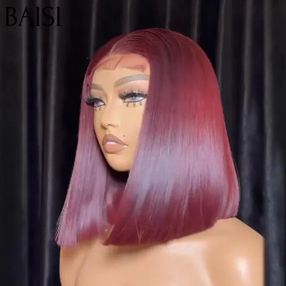 BAISI 4x4 Perruque Bob Body wave 8Pouces 1BT4# 65 € ou Lisse en Bordeaux 8 Pouces 99J 80€ en 100% Cheveux Humains