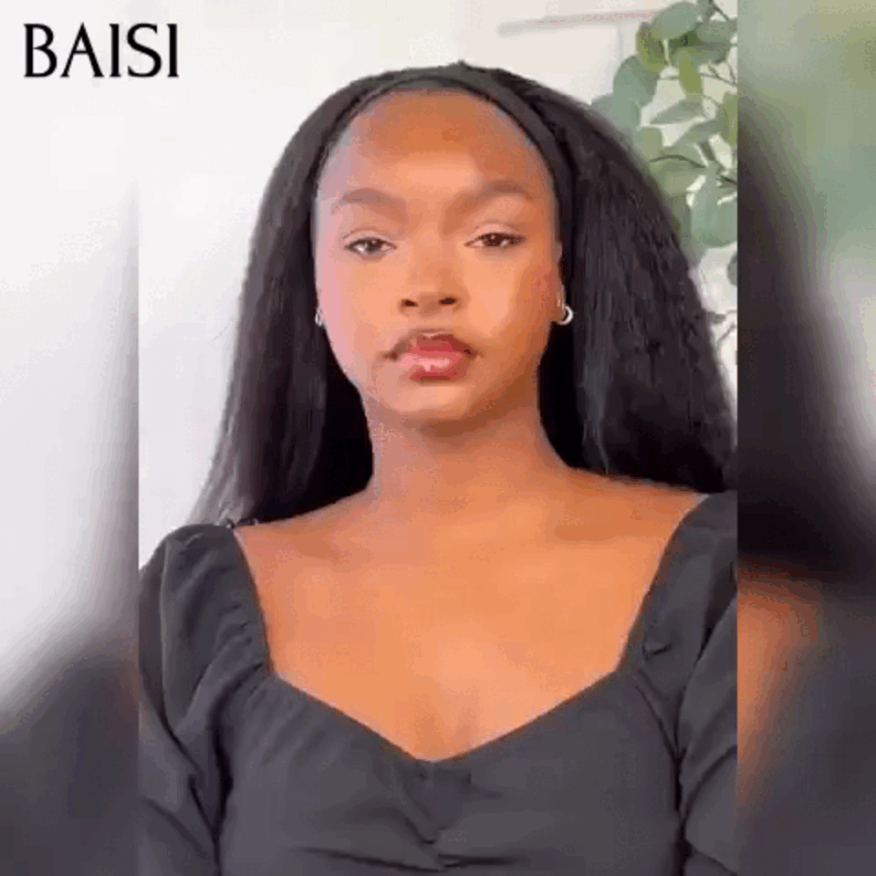 BAISI Perruque Bandeau kinky straight Fabriquée A La Machine sans Colle sans lace en 100% Cheveux Humains