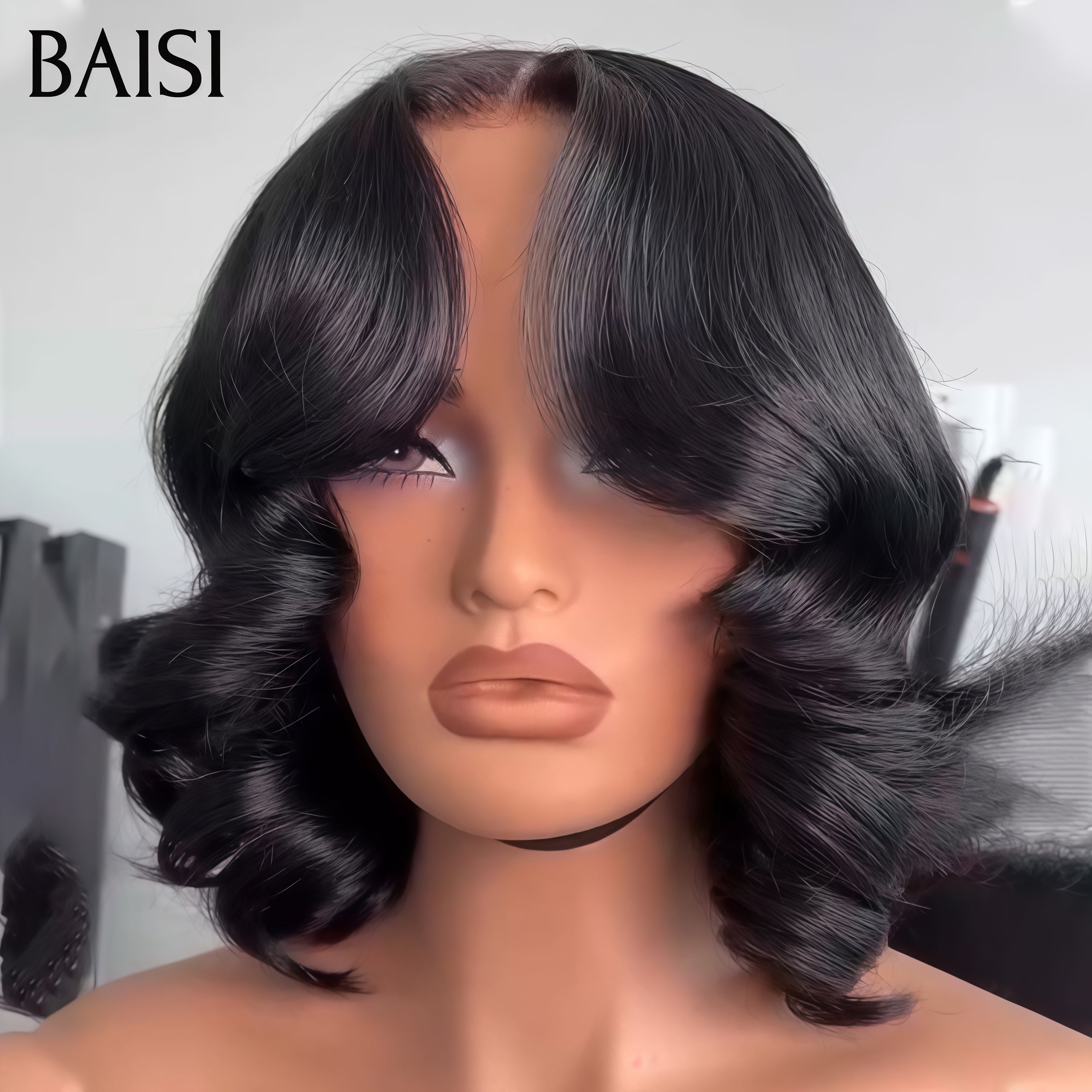 BAISI Perruque BOB 13x4 lace frontal NOIR Body wave 12 pouce 69€ promo en 100% cheveux humains
