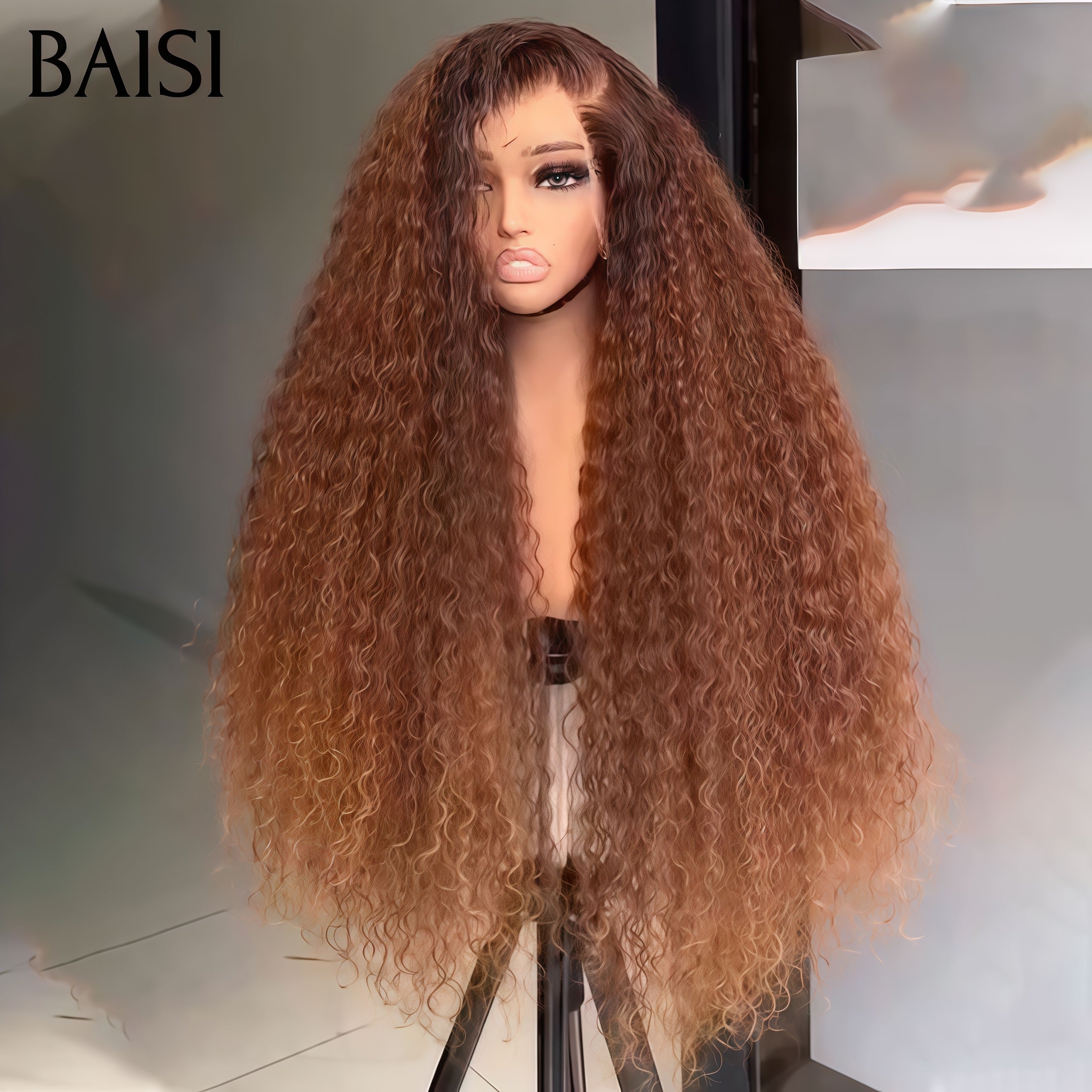 BAISI Perruque avec lace frontal Personnalisée Marron deep wave De Bonne Qualité 100% Cheveux Humains