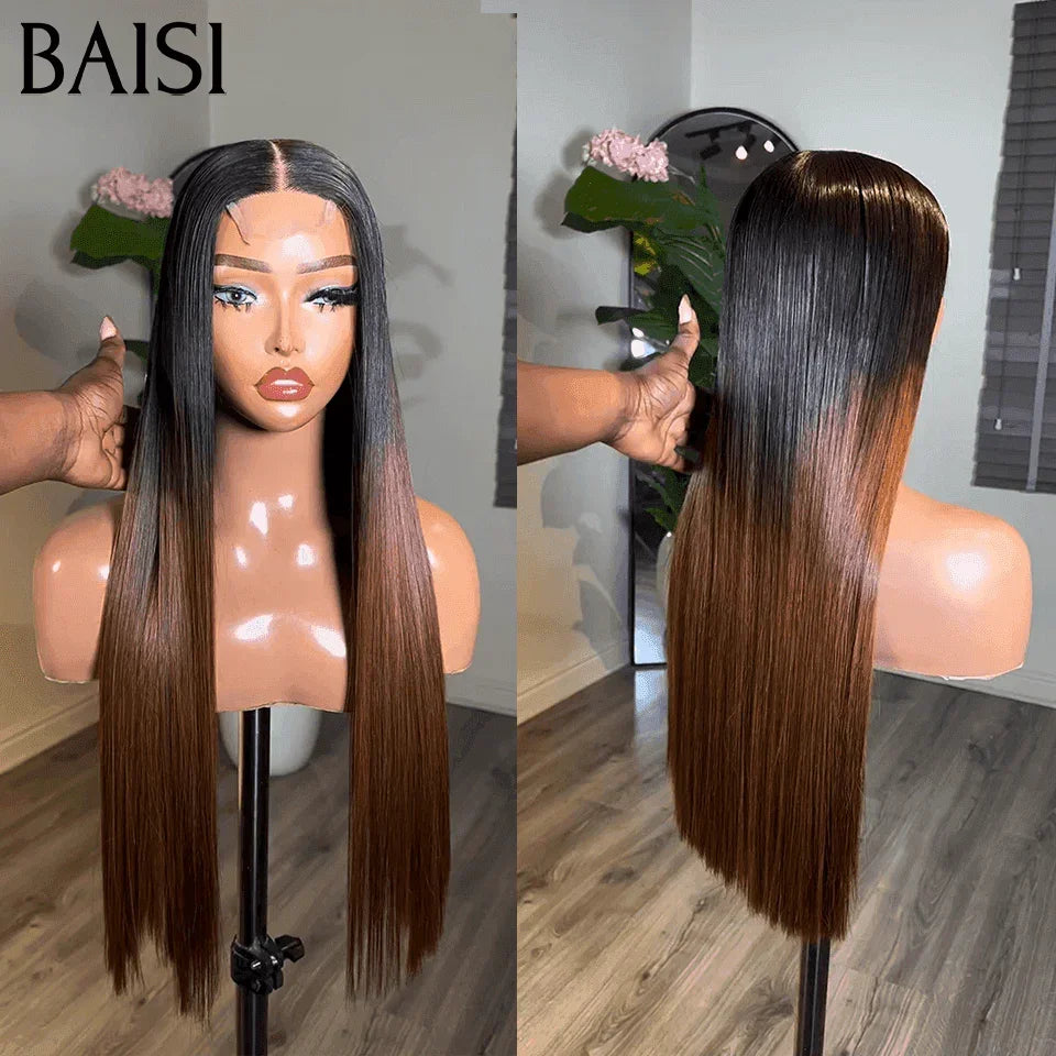 BAISI 2X6 Perruques de Luxe Haute Qualité 250% Densité 100% Vietnam Hair 20 Pouces 189€en Couleur Marron 1BT4# 20 Pouces en 100% Cheveux Humains FR38