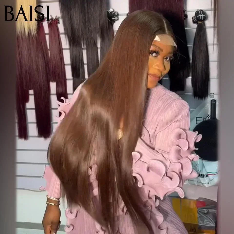 BAISI 2X6 Perruques de Luxe Haute Qualité 250% Densité 100% Vietnam Hair 22 Pouces 200€en Couleur Marron 4# en 100% Cheveux Humains BS65